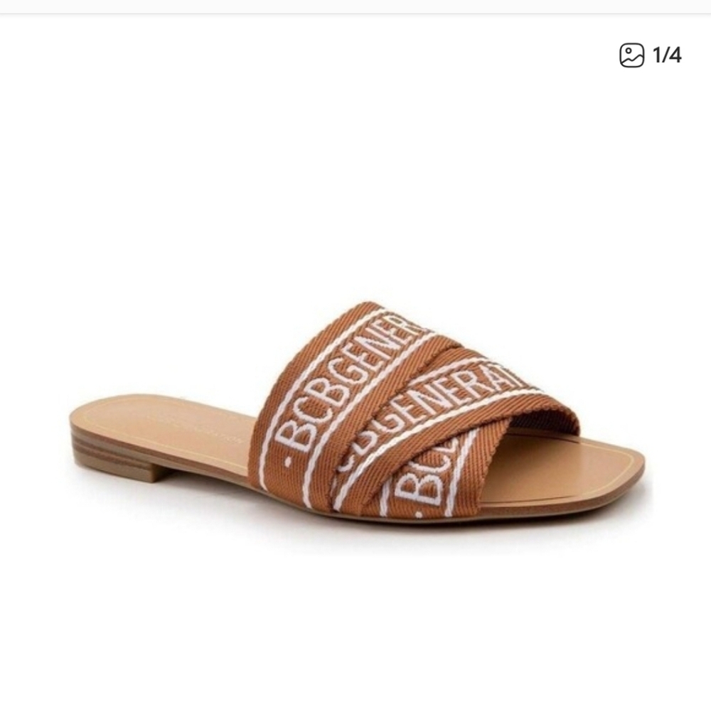 BCBGeneration Brown Logo Slide Sandals, Women’s Sz 9
